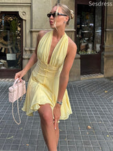 Gorgeous Deep V-neck Halter Backless A-line Mini Dress Homecoming Dress